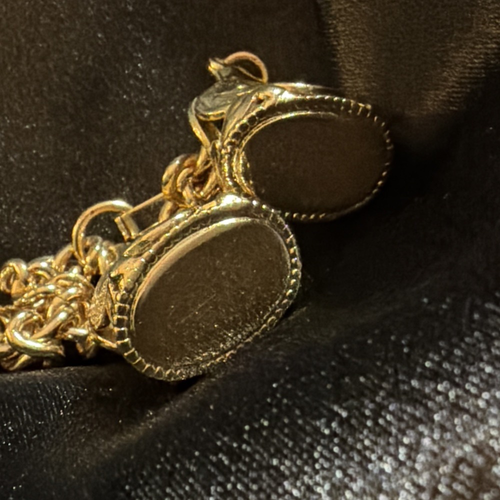 Vintage 1950s Georgian Style Double Charm Wax Seal Fob Gold Tone Chain Bracelet - Picture 5 of 9